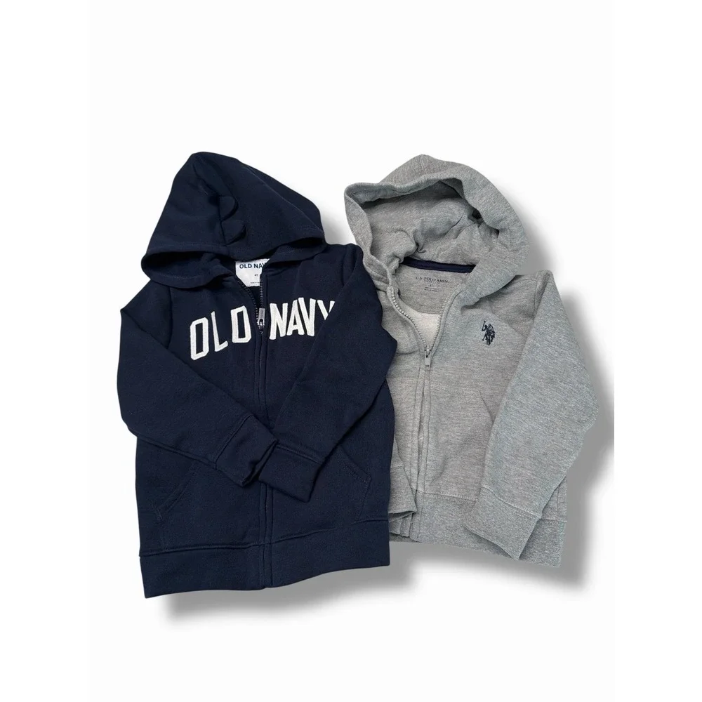 Old Navy US Polo Assn Boys Zip Up Hoodie Bundle Navy Blue Gray Size 4T Fleece